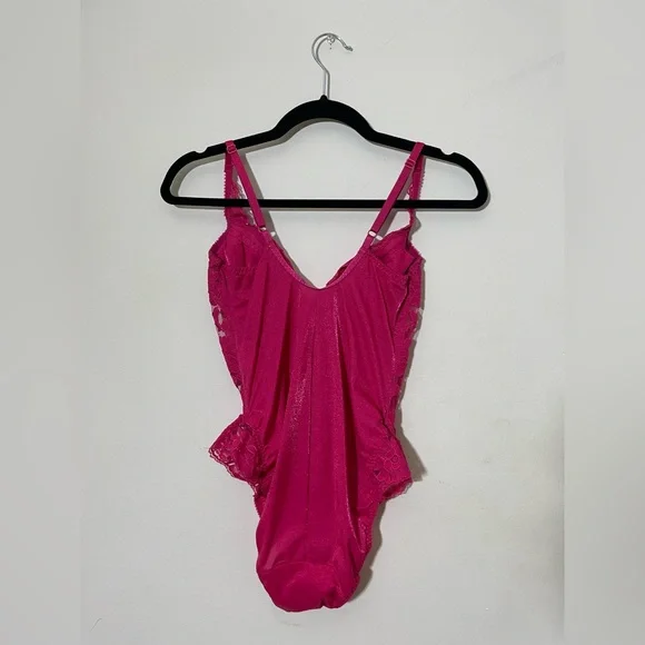 Vintage Victoria’s Secret Gold Label Hot Pink Floral Lace Bodysuit